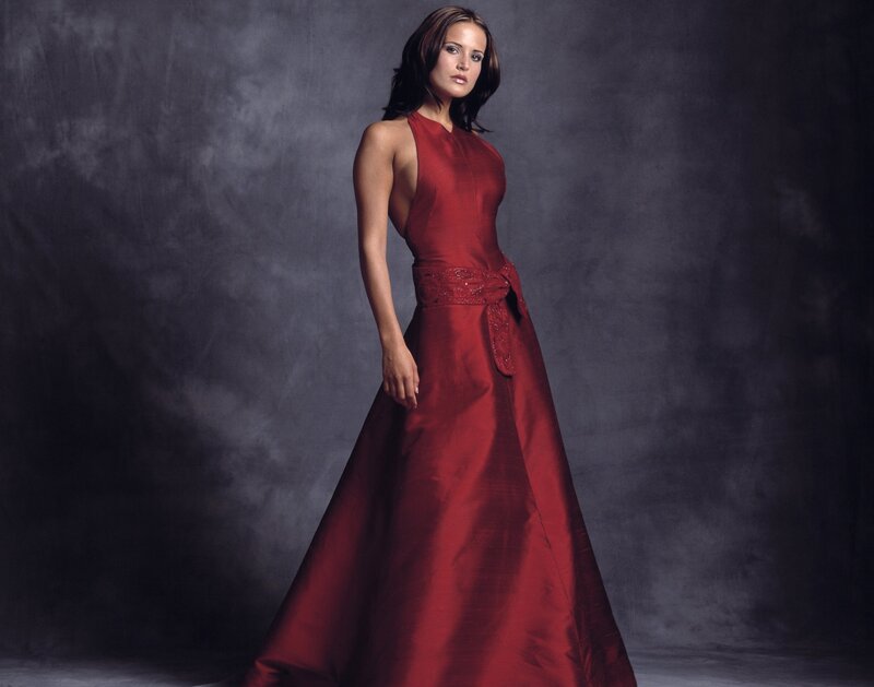 Woman in Red Gown — Dramatic, Photograph, Dark Background