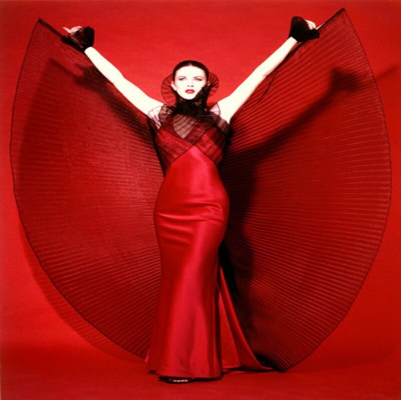 Woman in Red Gown — Dramatic, Photograph, Dress