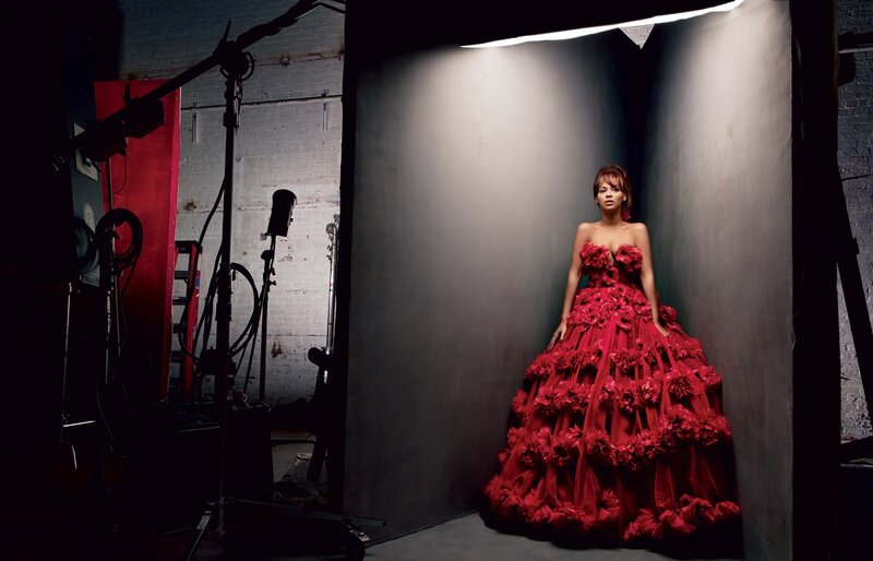Woman in Red Gown — Dramatic, Photograph, Studio Lights