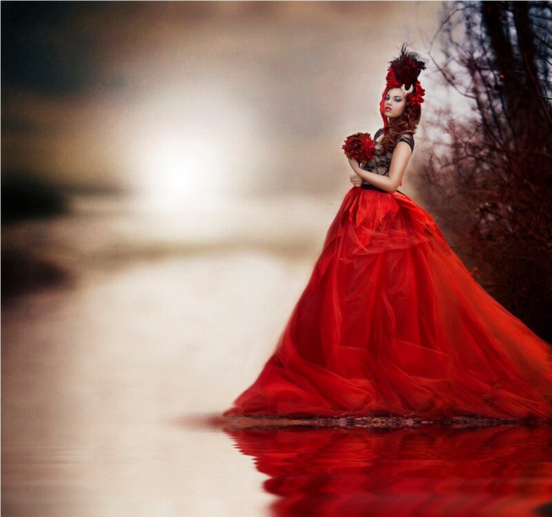 Woman in Red Gown — Dramatic, Sunset, Photograph