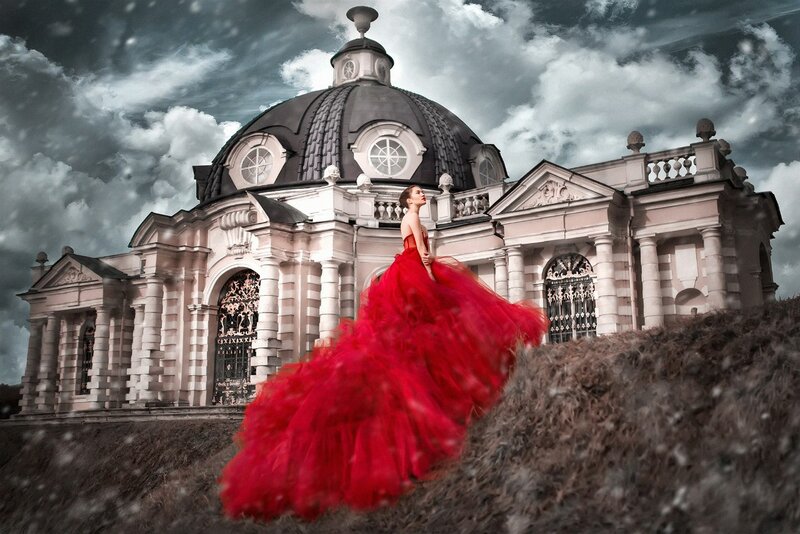 Woman in Red Gown — Dramatic, Winter, Digital Art