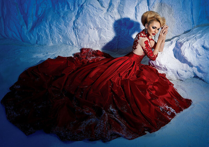 Woman in Red Gown — Dramatic, Winter