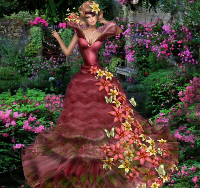 Woman in Red Gown — Serene, Spring