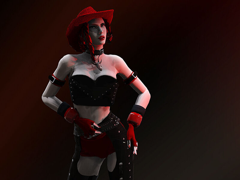 Woman in Red Hat — Dramatic, 3d Render, Corset