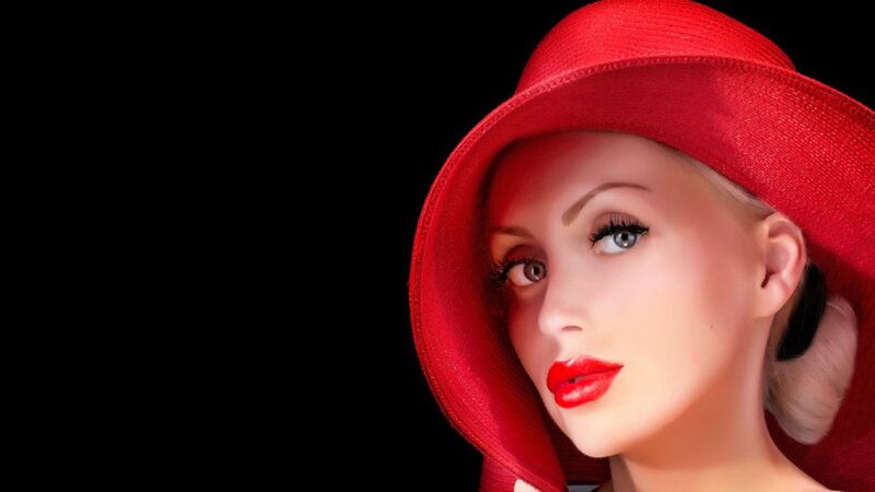 Woman in Red Hat — Dramatic, Digital Art, Lipstick
