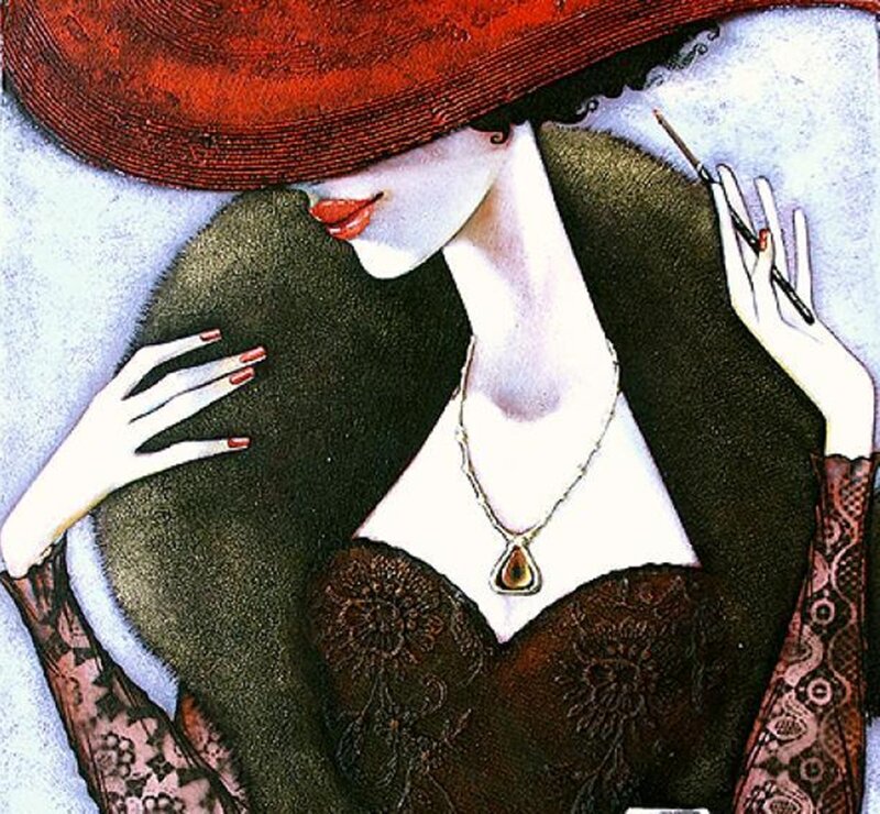 Woman in Red Hat — Dramatic, Illustration