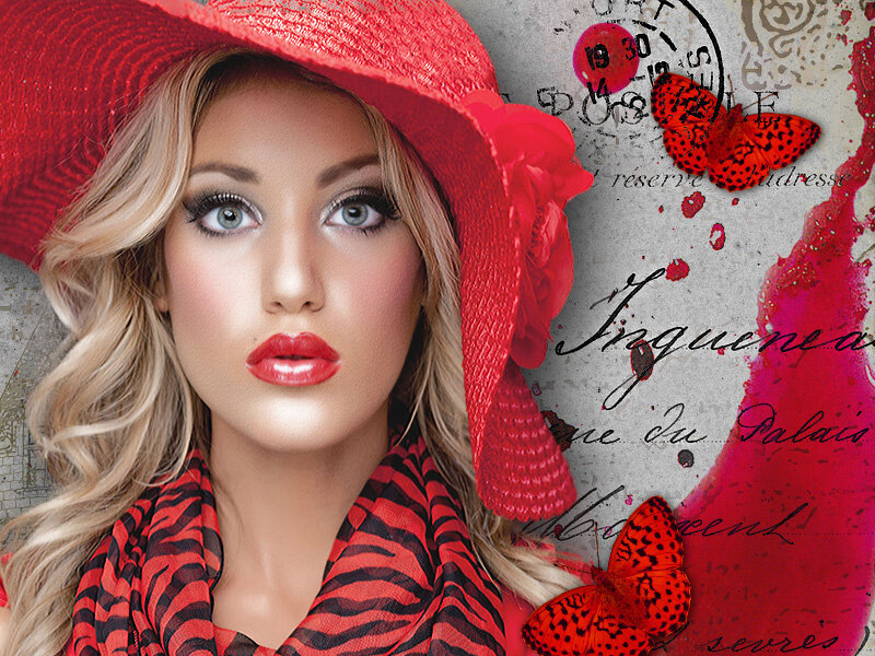 Woman in Red Hat — Dramatic, Photograph, Scarf