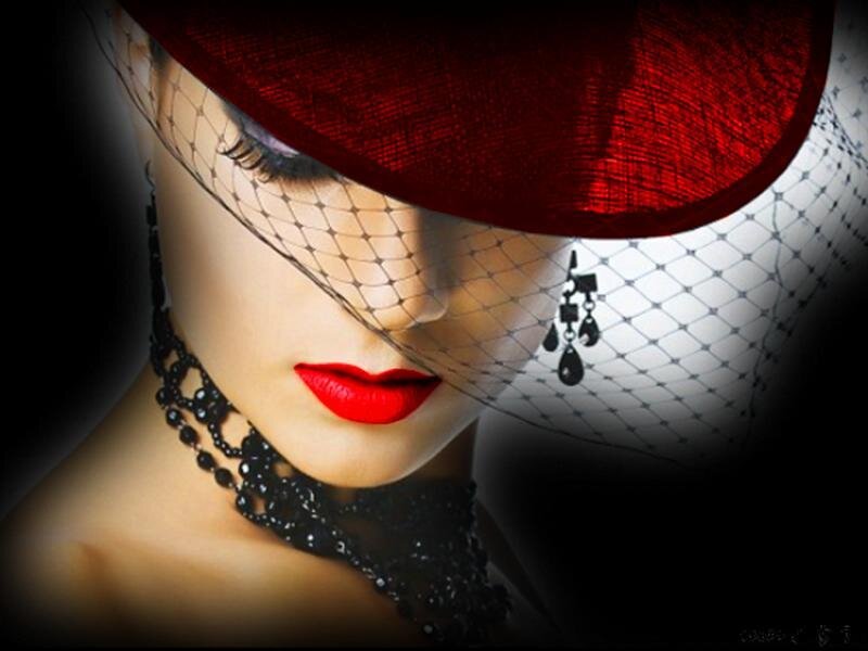 Woman in Red Hat — Dramatic, Photograph, Veil