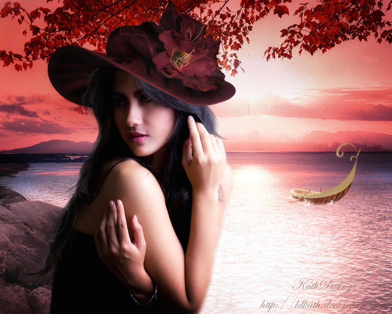Woman in Red Hat — Dramatic, Sunset, Digital Art