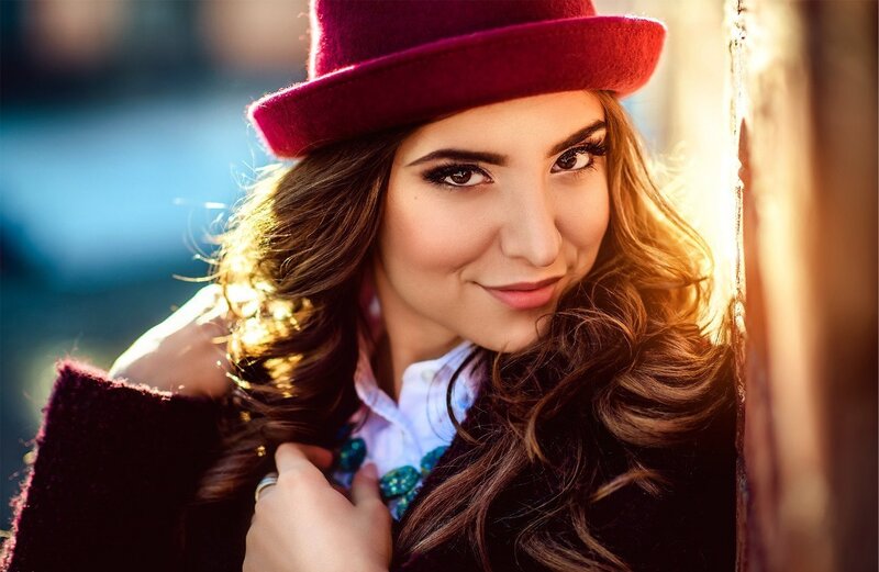 Woman in Red Hat — Dramatic, Sunset, Photograph