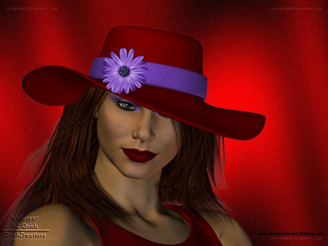 woman in red hat with flower