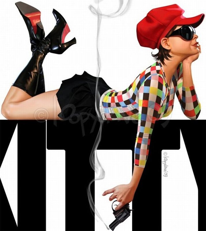 woman in red hat with gun