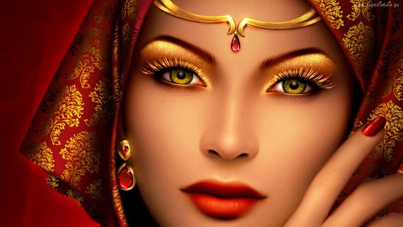 woman in red headscarf