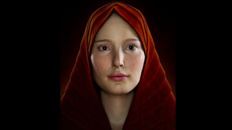 woman in red headscarf