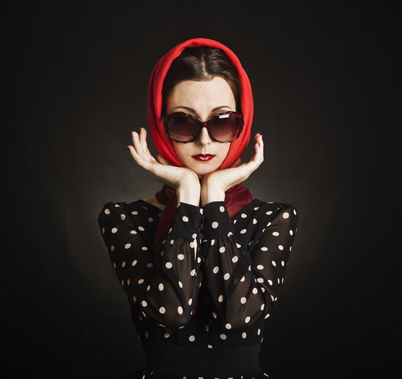 Woman in Red Headscarf — Black