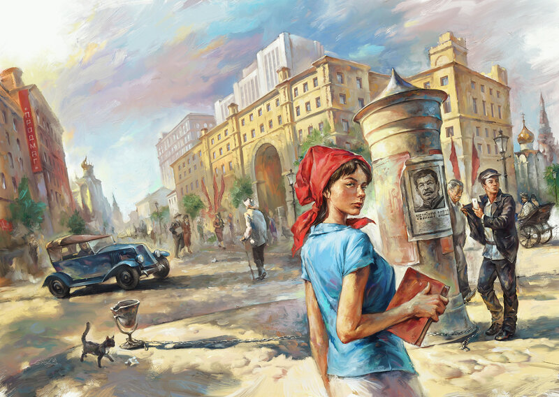 Woman in Red Headscarf — Blue