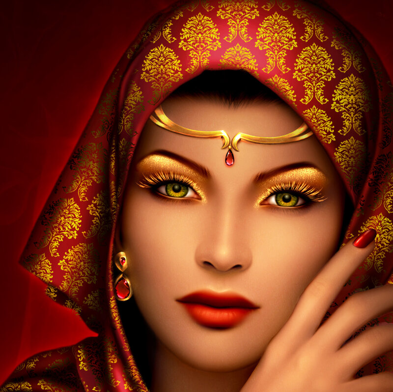 Woman in Red Headscarf — Dramatic, Digital Art