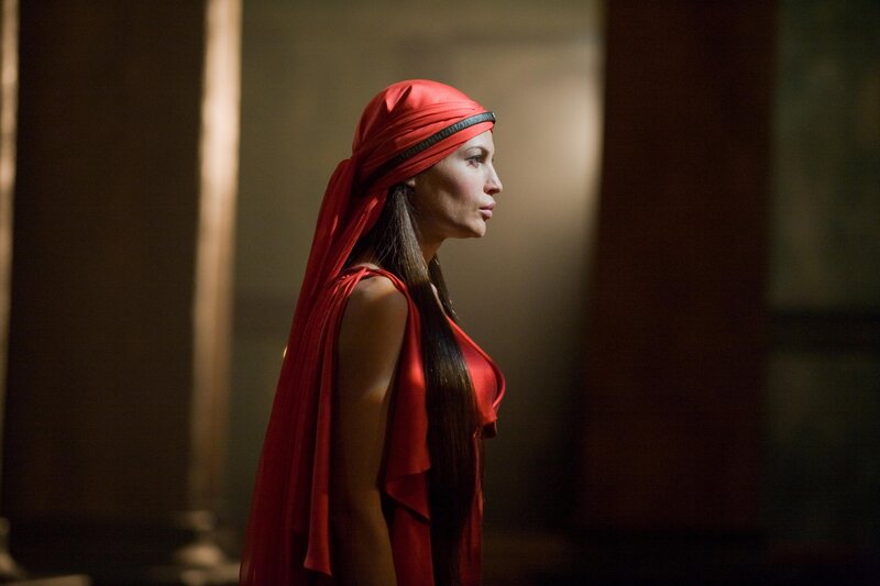 Woman in Red Headscarf — Dramatic, Photograph, Dress