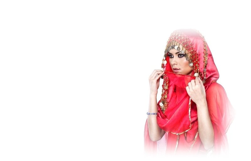 Woman in Red Headscarf — Dramatic, Photograph, Jewelry