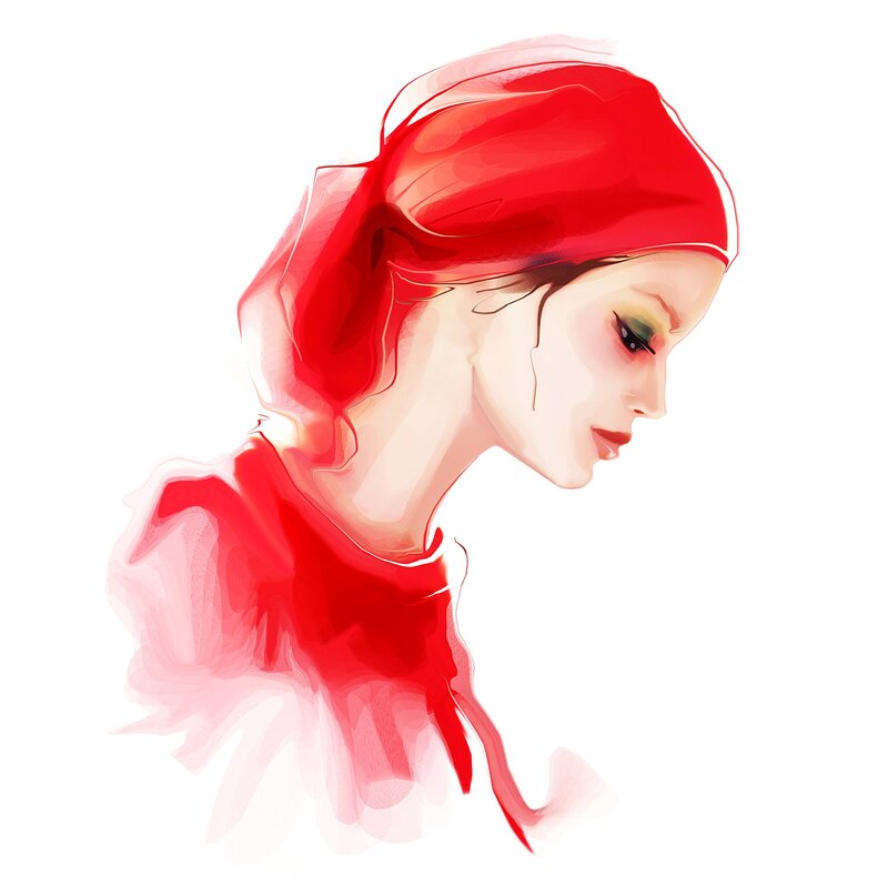 Woman in Red Headscarf — Serene