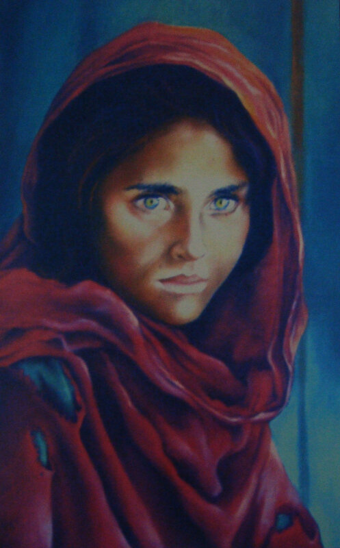 woman in red headscarf