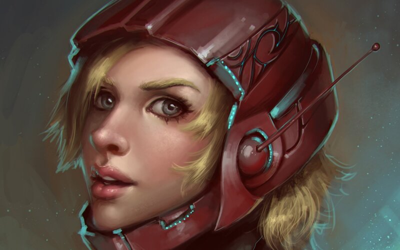 Woman in Red Helmet