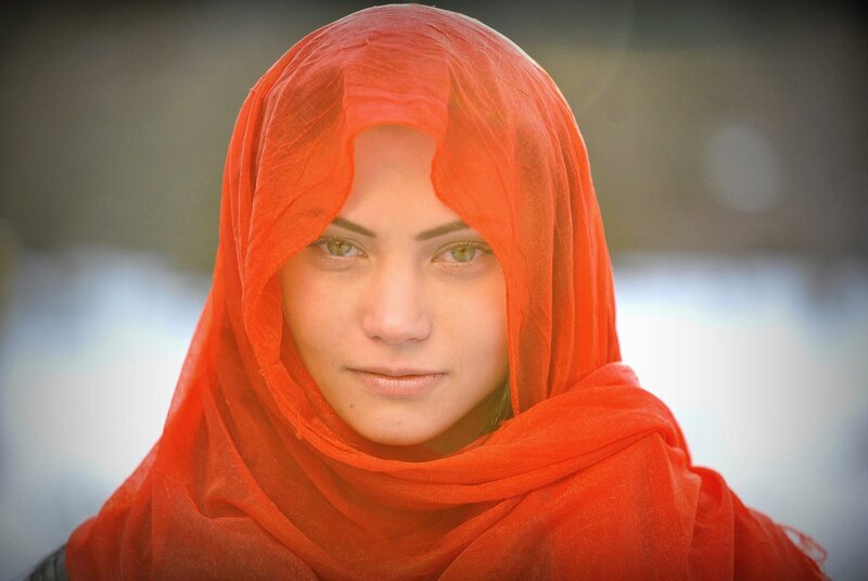 woman in red hijab