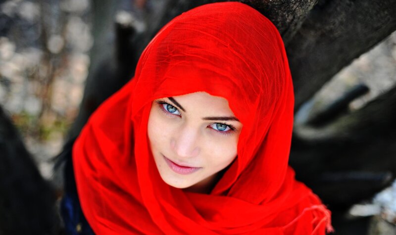 woman in red hijab