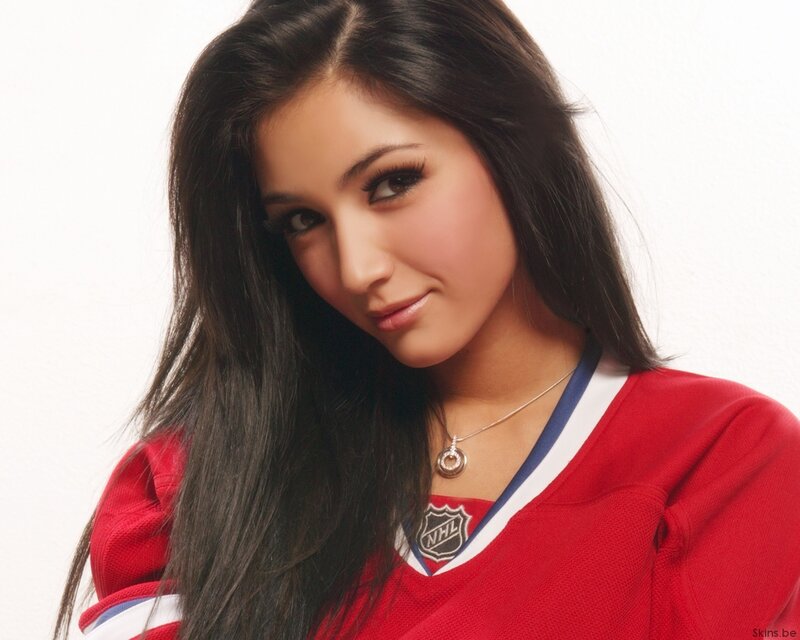 woman in red hockey jersey