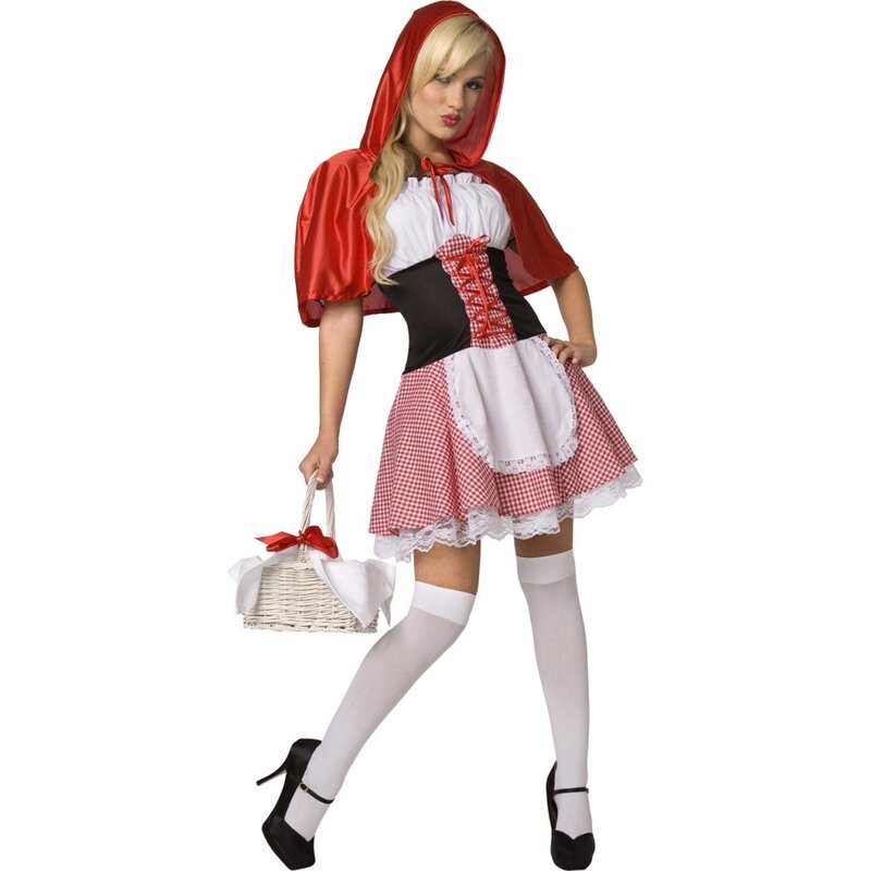 woman in red hood costume
