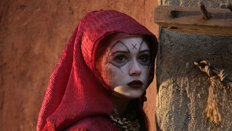 Woman in Red Hood — Dramatic, Afternoon, Photograph, Face Paint