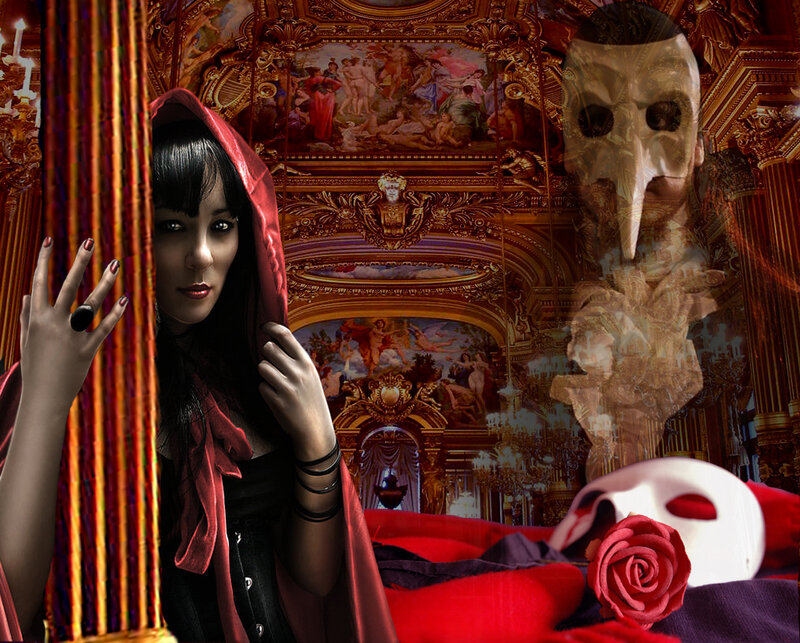 Woman in Red Hood — Dramatic, Digital Art, Mask