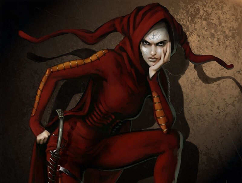 Woman in Red Hood — Dramatic, Digital Art, Sword