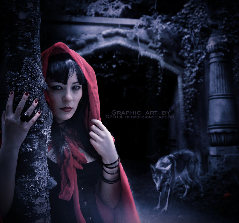 Woman in Red Hood — Dramatic, Night, Digital Art, Wolf