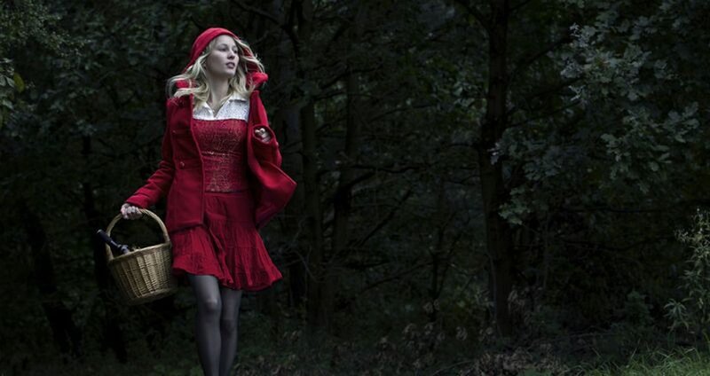 Woman in Red Hood — Dramatic, Night, Photograph, Basket