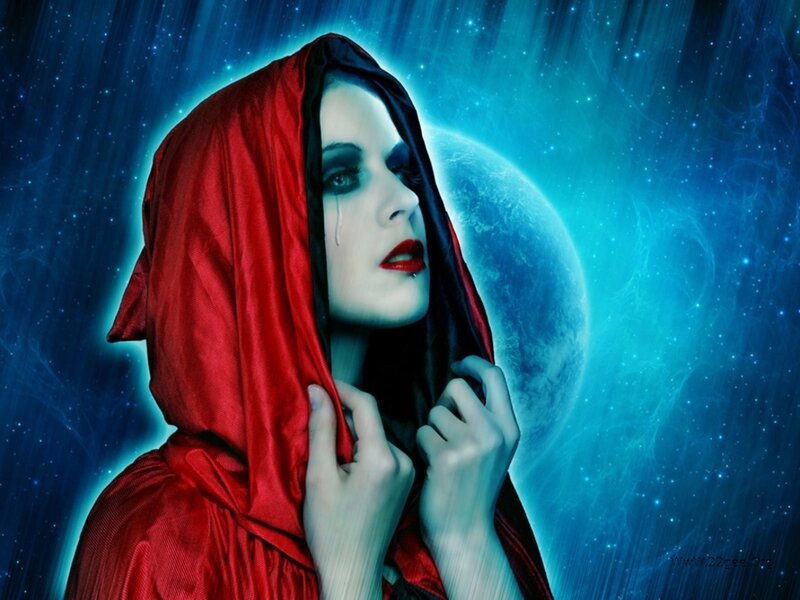 Woman in Red Hood — Dramatic, Night