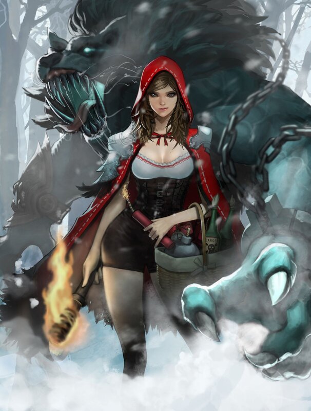 Woman in Red Hood — Dramatic, Winter, Digital Art