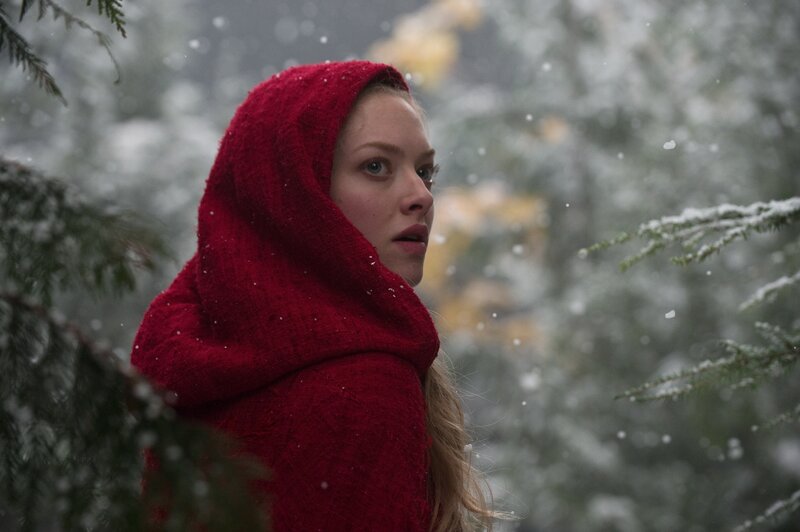 Woman in Red Hood — Dramatic, Winter, Photograph, Snow, Trees