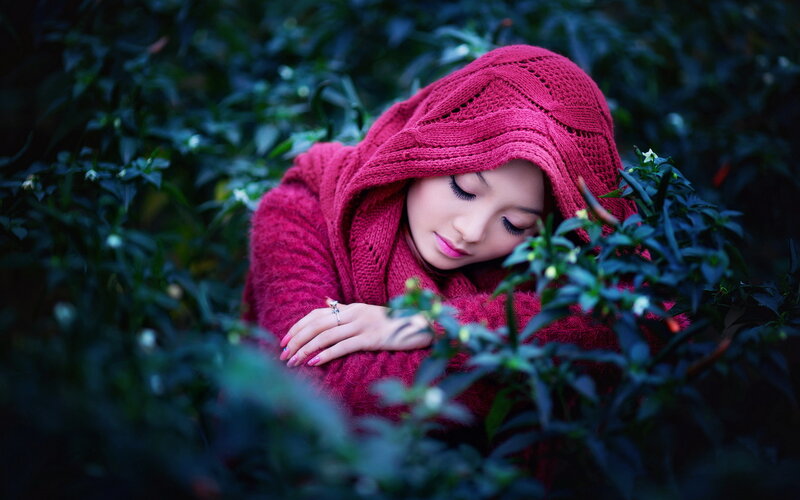 Woman in Red Hood — Serene, Photograph
