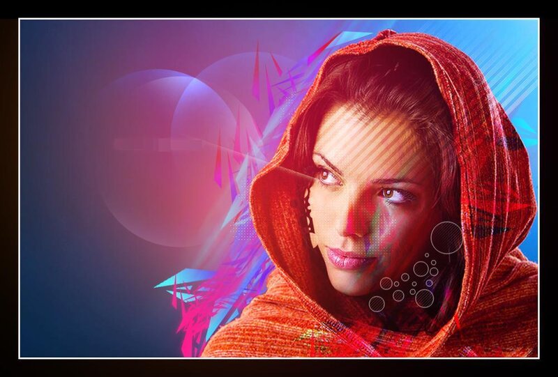woman in red hood with digital effects