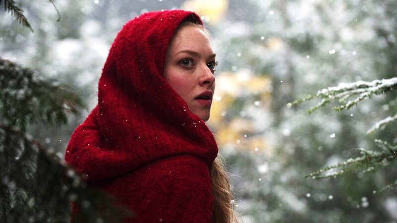 woman in red hooded cloak