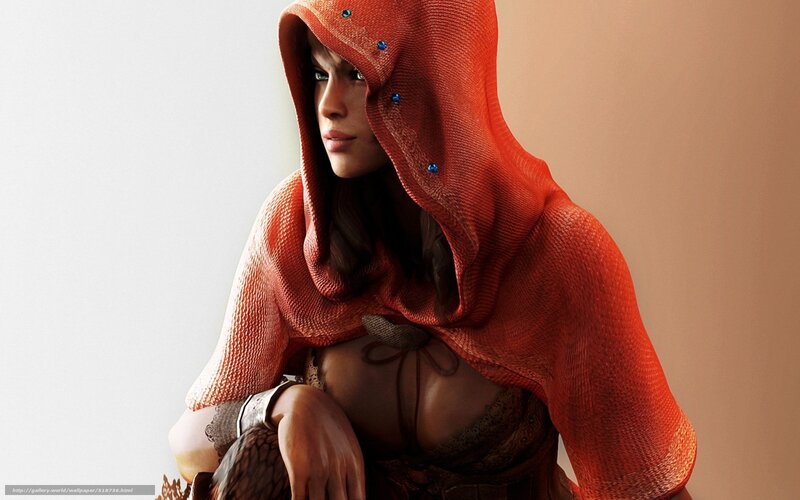 woman in red hooded cloak