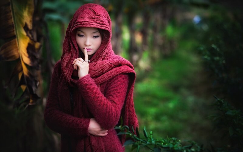 Woman in Red Hooded Sweater