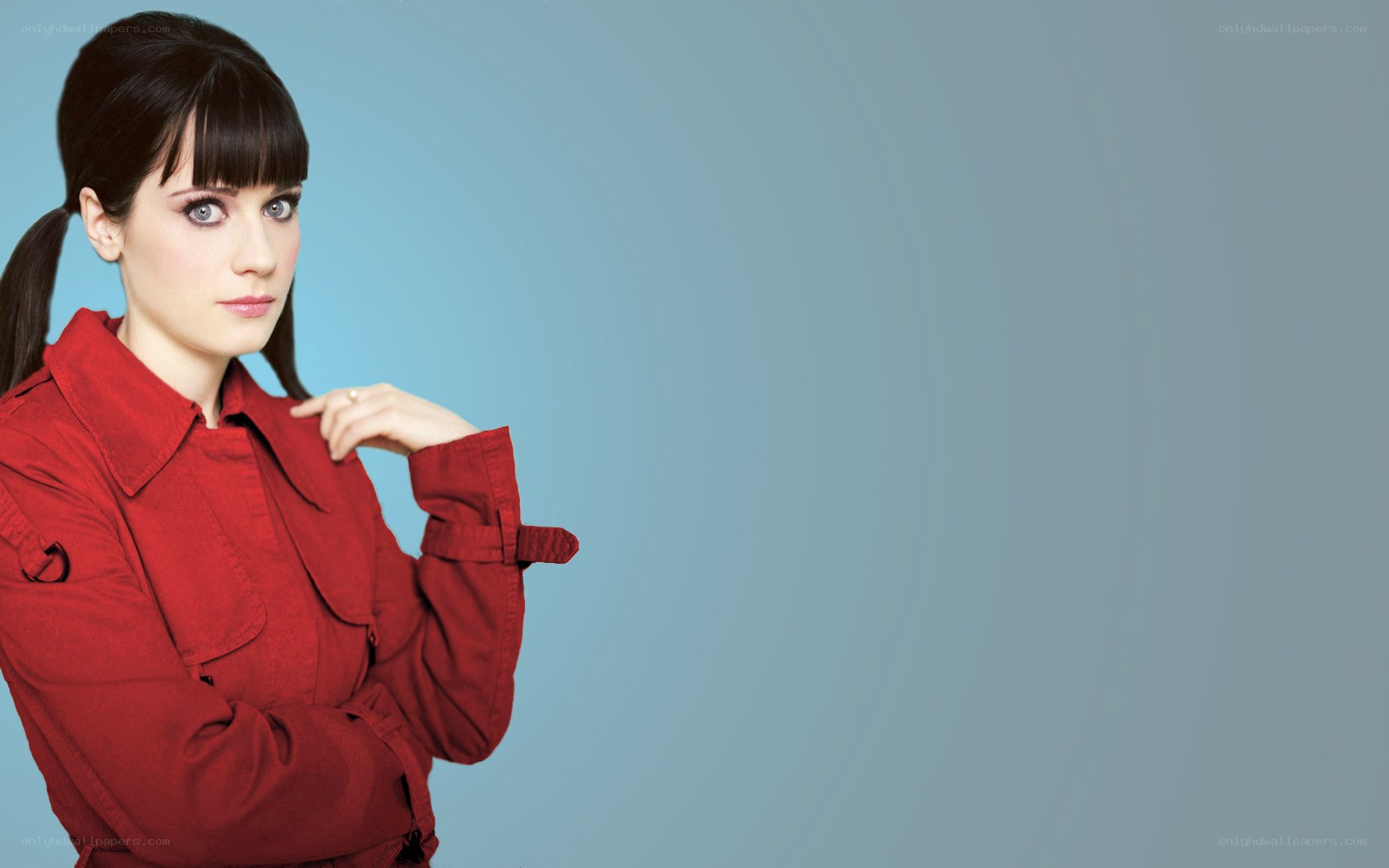 woman in red jacket