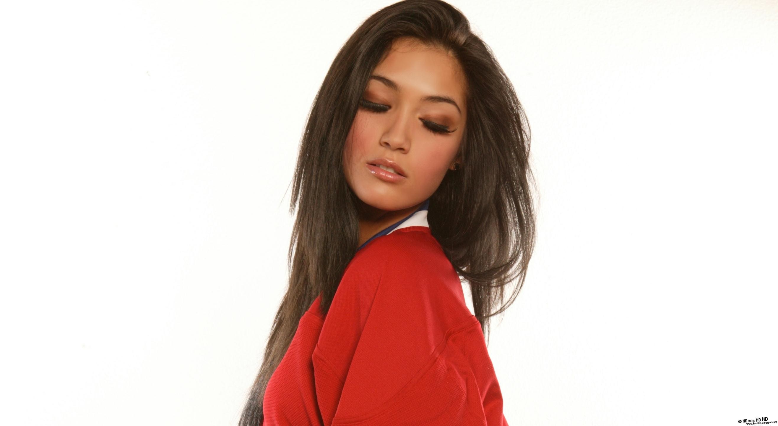 woman in red jacket
