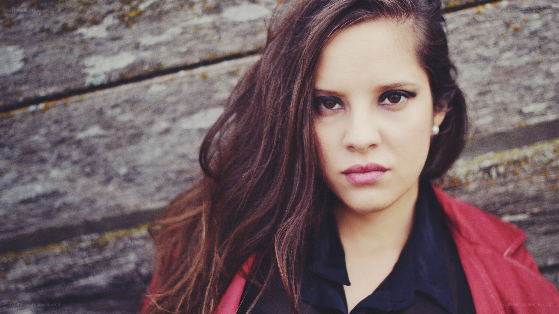 woman in red jacket