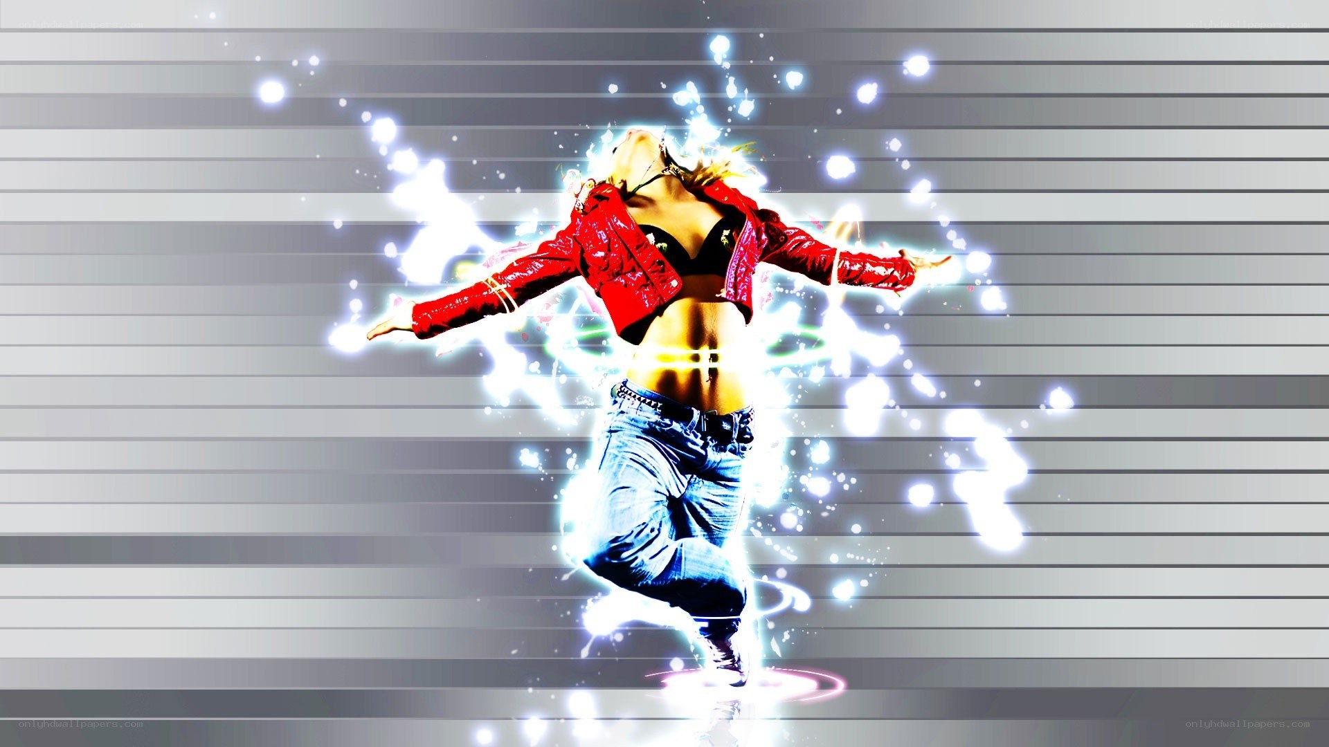 woman in red jacket dancing