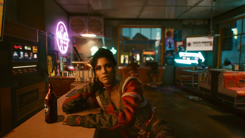 Woman in Red Jacket — Dark, Moody