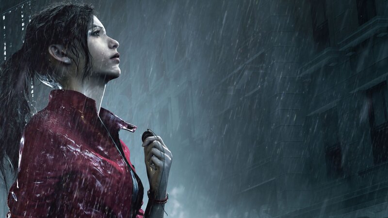 Woman in Red Jacket — Dramatic, Night, Digital Art, Rain