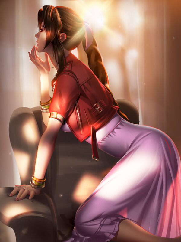 Woman in Red Jacket — Dramatic, Sunset, Digital Art